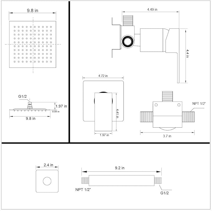 POP SANITARYWARE Single Function Shower Trim Kit with Rough-in Valve, Bathroom Rain Shower Set Bath Rainfall Shower Faucet System with Square Stainless Steel Metal Showerhead, Polished Chrome