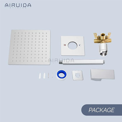 Airuida Shower Faucet Set and Handle Set Single Function Shower Trim Kit Ceiling Mount Rainfall Shower System with Male Threads and Rough-in Valve 10 Inch Square Shower Head Chrome Polish