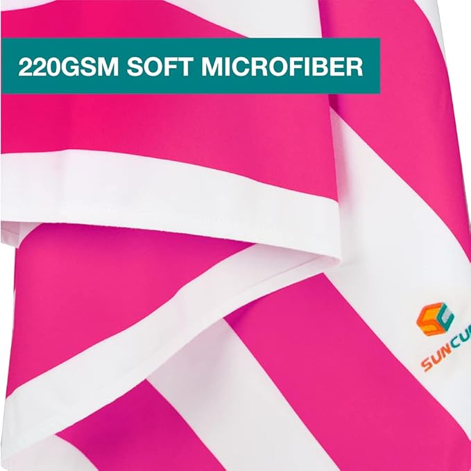 SUN CUBE Microfiber Beach Towel, Quick Dry Sand Free Beach Towel, Lightweight, Compact for Travel Swim Sports Camping, Packable Sand Resistant Towel Adult, Pink 60x30 Inches
