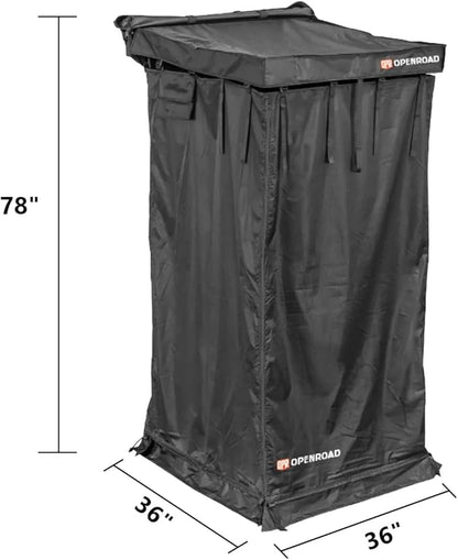 OPENROAD Car Side Shower Awning V2 - Portable Bathroom Shower Room for SUV Camping, Restroom, Changing, Privacy Shelter Shower Tent, Quick Setup, Aluminum Alloy Frame, LED Light, Storage Pockets