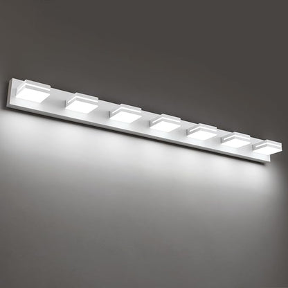 SineRise LED Modern Bathroom Vanity Light Fixtures (7-Light, 55-Inch), Matte White Modern Acrylic Bathroom Wall Lighting Fixtures Over Mirror (Cool White 6000K)