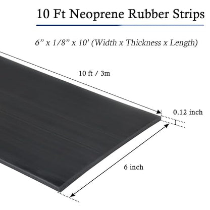 Neoprene Rubber Strips Self Adhesive Solid Rubber Sheets, Rolls & Strips for DIY Gaskets Crafts Pads Seals Warehouse Flooring Neoprene Sheet with Adhesive Backing (6" Wide x 1/8" Thick x 10' Long)