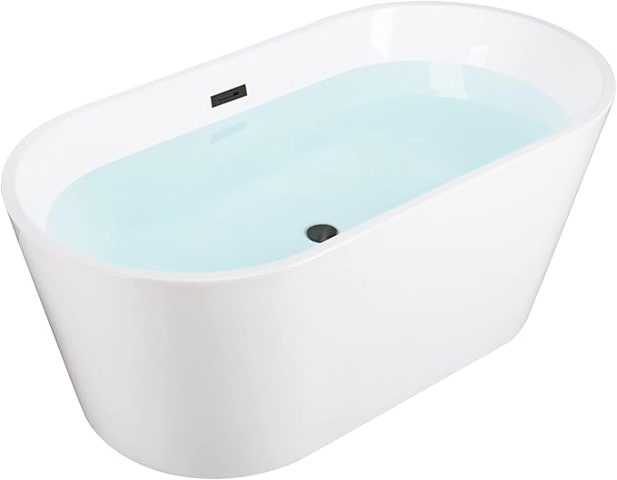 WOODBRIDGE 59" Acrylic Freestanding Bathtub Contemporary Soaking Tub, White Acrylic (Oil Rubbed Bronze Drain/Overflow),B0014 ORB Drain &O