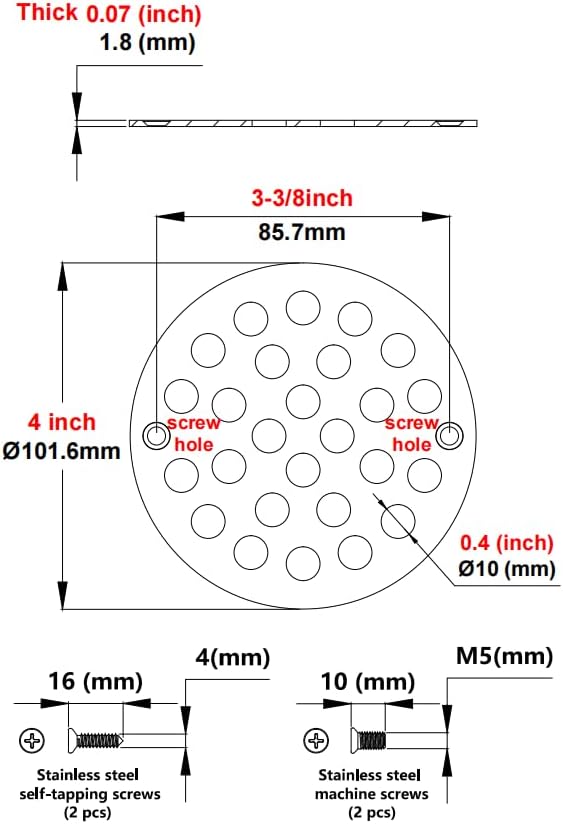 4 Inch Screw-in Round Shower Drain Cover Replacement Floor Drainer with Screws (Brushed Golden)