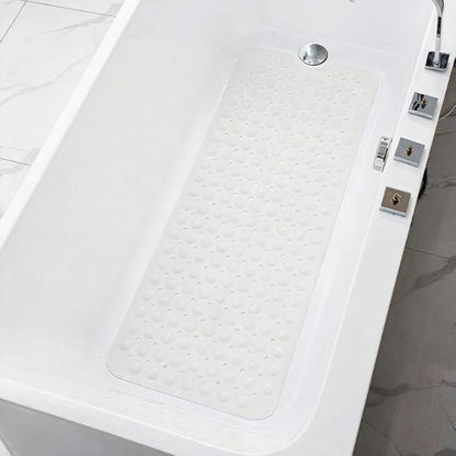 Bath and Shower Safety Mats 40x16 inch, Non Slip with Strong Suction Cups for Bathroom Stall and Tub Floor, Extra Large and Machine Washable, Drain Holes Keep Bathtub Clean, Soft on Feet, White