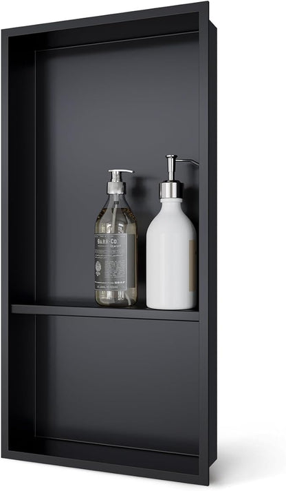 24x12 Shower Niche, No Tile Needed Insert, 304 Stainless Steel, Sloped Base, Matte Black in-Wall Shelf