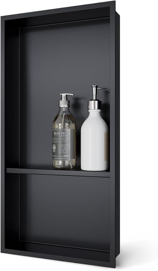 24x12 Shower Niche, No Tile Needed Insert, 304 Stainless Steel, Sloped Base, Matte Black in-Wall Shelf