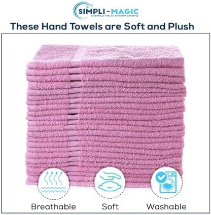 SIMPLI-MAGIC Cotton Hand Towels 16"x27" (12 Pack) – Soft Towels for Bathroom, Kitchen, Salon & Gym (Pink)