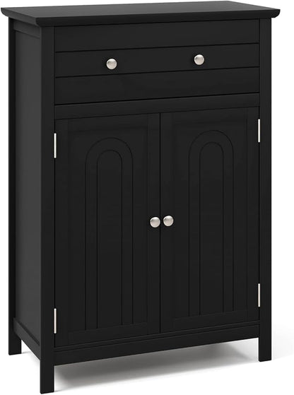 Giantex Bathroom Storage Cabinet with Drawer - Floor Cabinet with Doors, Adjustable Shelf, Storage Organizer for Entryway, Kitchen, Living Room, Freestanding Cupboard (Black)