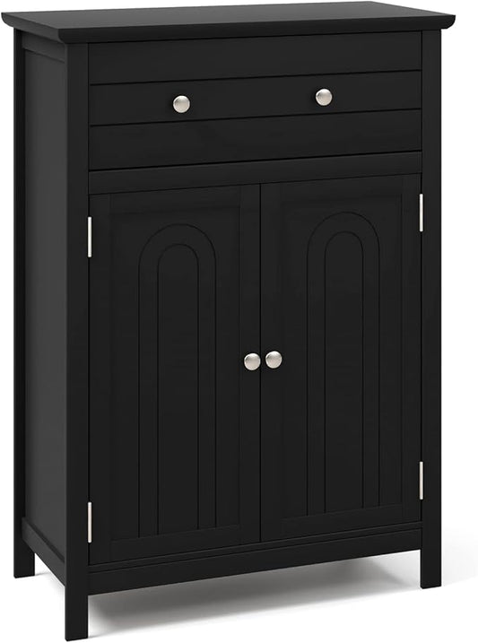 Giantex Bathroom Storage Cabinet with Drawer - Floor Cabinet with Doors, Adjustable Shelf, Storage Organizer for Entryway, Kitchen, Living Room, Freestanding Cupboard (Black)