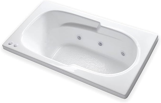 Carver Tubs - AR6032 - Modern Acrylic Fiberglass Whirlpool Tub Water Massage Bathtub, With 6 Jets - White Acrylic Rectangle Tub - Built-in Armrest - Deep Relaxing Soak - 60"L x 32"W x 18"H