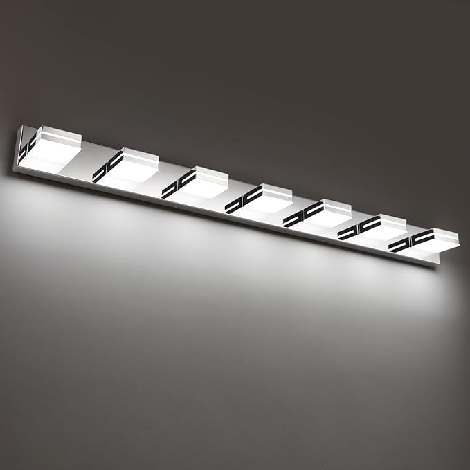 SineRise LED Modern Bathroom Vanity Light Fixtures (7-Light, 55-Inch), Chrome Modern Acrylic Bathroom Wall Lighting Fixtures Over Mirror (Cool White 6000K)