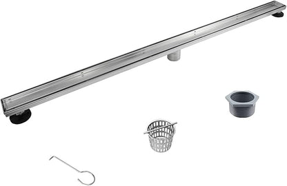 Linear Shower Drain 48", Brushed Floor Drain with Tiled Insert Grate & Hair Strainer, 304 Stainless Steel Bathroom 2-in-1 Tiled in Drain, CUPC Certified (Brushed, 48'')