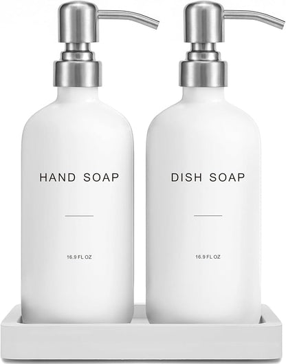 White Soap Dispenser for Kitchen Sink, Dish and Hand Soap Dispenser with Silver Stainless Steel Pump, Perfect for Kitchen Decor and Accessories. (Silver & White)