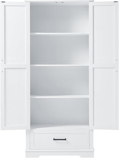 Favfurish 69" Tall Bathroom Storage Cabinet with Doors and Drawer,Modern Linen Cabinets w/Adjustable Shelf and Anti-Toppling Device,Freestanding Organizer for Bath Room,Study,Office,Kitchen White