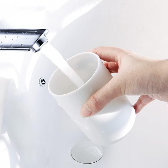 Bathroom Tumblers 2Pcs, Mouthwash Cup, Toothbrush Holders, Drink Mug, Pen Holder, Unbreakable Dishwasher Safe, 10fl.oz(300ml)/Pcs (White & White)