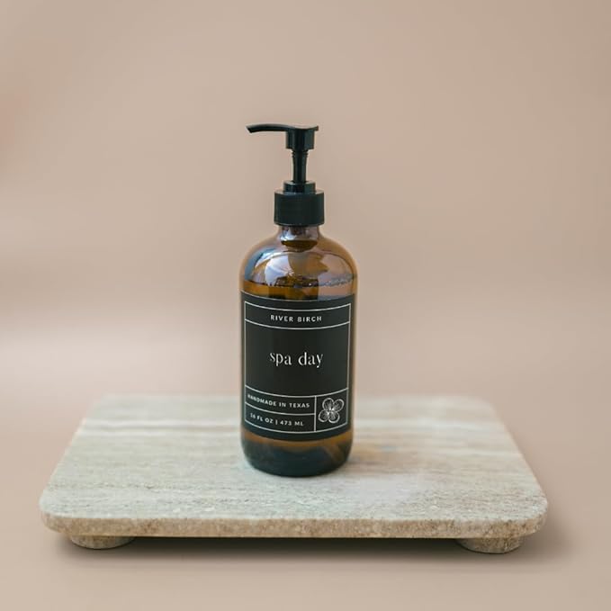 River Birch Spa Day Scented Natural Hand Soap - Handmade Soap - Moisturizing Hand Wash with Amber Glass Dispenser - Luxury Scented Hydrating Hand Soap - Vegan and Non-Toxic - 16 Fl Oz