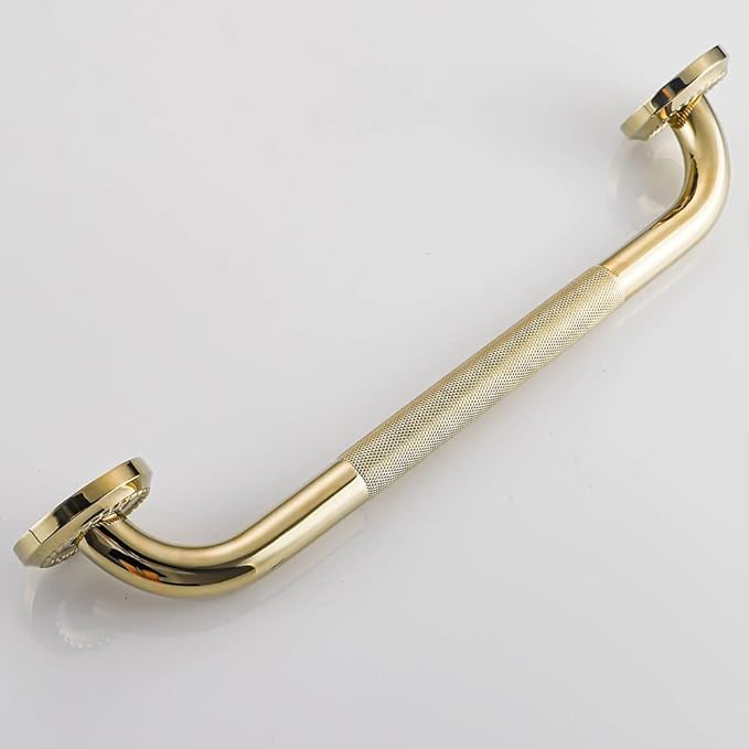 Textured Shower Grab Bar, 16-Inch Bathroom Support Rails, Stylish Safety Armrest Hand Rail, Polished Brass/Gold Finish, Good for Senior, Kids, Elderly
