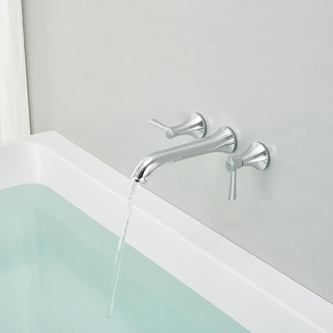 Wall Mount Tub Filler Brass Tub Faucet Chrome Bathroom Bathtub Faucets with 2 Handles