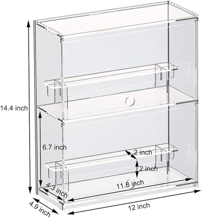 Choowin 2 Layer Clear Acrylic Display Case for Collectibles, Mini Figures, Pop Mart, Labubu, Sonny Angel, Smiski - Assemble Dustproof Acrylic Display Box with Door, Stand (12x4.9x14.4 inch)