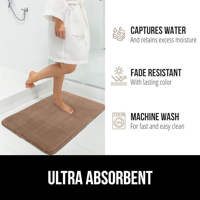 GORILLA GRIP Memory Foam Bath Mat, Soft Absorbent Velvet Bathroom Mats, Durable Dots on Underside, Machine Washable Bathmat, Carpet Rug Room Decor for Shower Tub Floor RV, 42x24 Rugs, Taupe