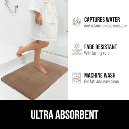 GORILLA GRIP Memory Foam Bath Mat, Soft Absorbent Velvet Bathroom Mats, Durable Dots on Underside, Machine Washable Bathmat, Carpet Rug Room Decor for Shower Tub Floor RV, 42x24 Rugs, Taupe