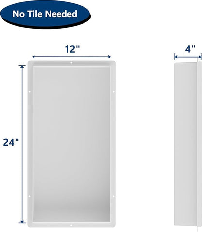 Stainless Steel Shower Niche 24" X 12", No Tile Needed Wall Niche Shower, Recessed Shower Shelf for Bathroom Storage, Matte White