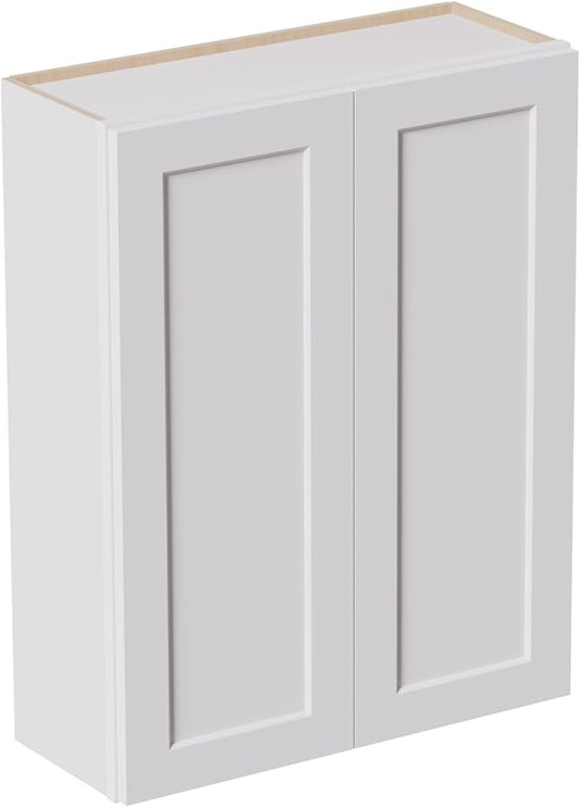 33 Inch Laundry Room Cabinets Wall Mounted, Solid Wood Over The Toilet Storage Cabinet, Bathroom Organizer Cabinets with 2 Shaker Door & 3 Shelves, Easy to Assemble for Kitchen, Garage - White