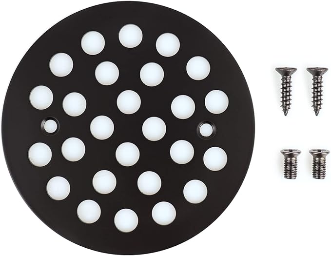 4-1/4 Inch Screw-in Round Floor Drain Cover Replacement Shower Drainer Grates (Black)