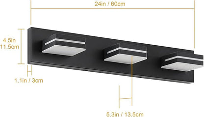 SineRise LED Modern Bathroom Vanity Light Fixtures, Modern Acrylic Bathroom Wall Lighting Fixtures Over Mirror (Cool White 6000K) (3-Light, 24-Inch), Matte Black- Non-dimmable