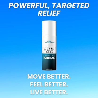 Medical Miracles New Hemp Oil Roll On - Ideal for Muscles, HIPS, Joints, Neck, Back, Elbows, Fingers, Hands, and Knees Made in USA (1500mg Roll-On)