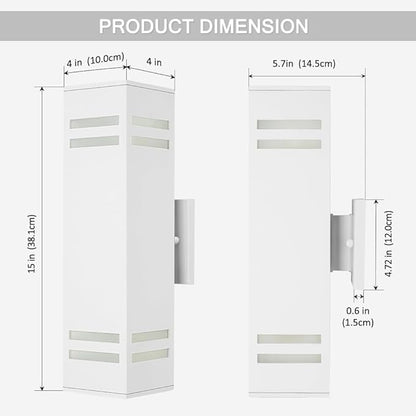 Cerdeco Aluminum Modern Outdoor Wall Light,15" Exterior Up Down Wall Sconce Light Fixture Sand Textured White with 3-Sided Frosted Glasses [ETL Listed]