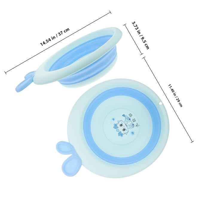 Collapsible Wash Basin and Portable Sink Tub for Newborns, Cartoon Blue, Lightweight Plastic Foldable Washbasin for Travel and Home Bathing