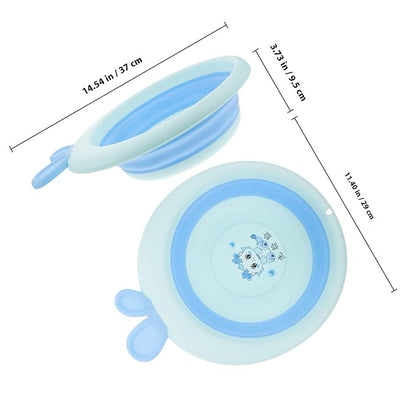 Kisangel Foldable Bath Tub and Wash Basin for Newborns, Cartoon Blue, Portable Plastic Bathtub for Bottle Washing and Hair Wash, Suitable for Travel and Home Bathing