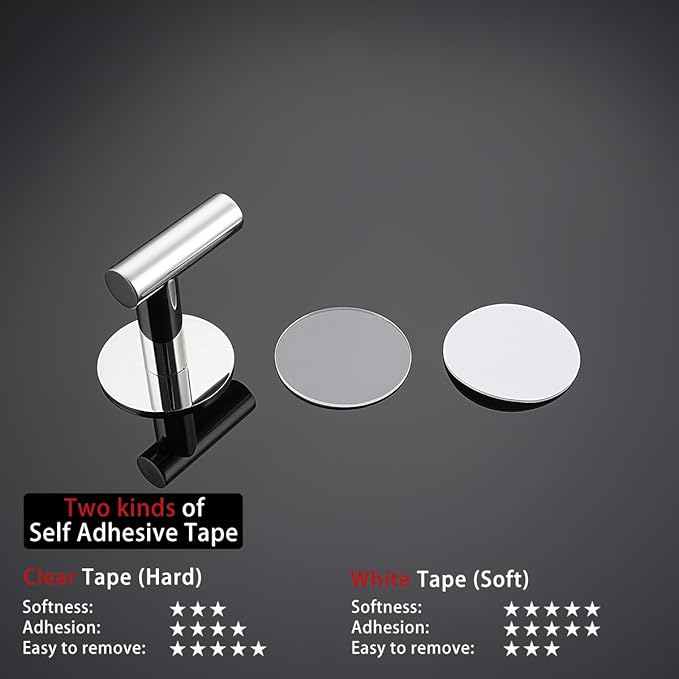 JQK Self Adhesive Towel Hook Chrome, No Drill Stick on Coat Robe Clothes Wall Hook for Bathroom Kitchen Garage 2 Pack, 304 Stainless Steel Polished Steel, ATH110-CH-P2