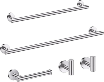 Bathroom Hardware Accessories Set Brushed Nickel Towel Bar Sets Include Double Towel Bars (23.6" and 15.35") Toilet Paper Holder Double Towel Hooks, 5 Pieces Stainless Steel Wall Mounted