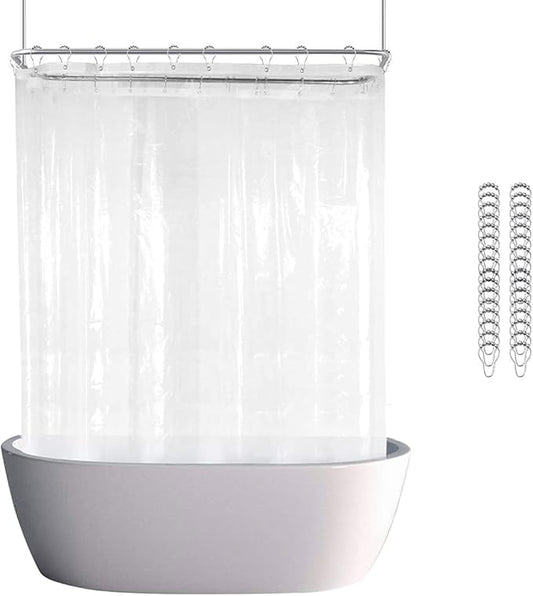 Clawfoot Tub Shower Curtain 180x60 Inch Clear Liner All Warp Around Extra Wide 36 Metal Hooks Heavy Duty Vinyl Bath Curtain for Clawfoot Stand Up Tub Bathroom PEVA Waterproof Liner