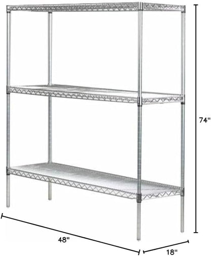 Omega 18" Deep x 48" Wide x 74" High 3 Tier Chrome Starter Shelving Unit