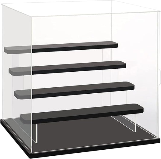 Choowin 5 Tier Clear Acrylic Display Case for Collectibles, Mini Figures, Pop Mart, Labubu, Sonny Angel, Smiski - Assemble Dustproof Acrylic Display Box with Door, Stand (Black Base Step)