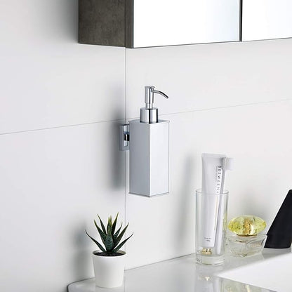 BGL Hand Soap Dispenser Stainless Steel 304 Wall Mount Chrome Soap Dispenser Holder for Bathroom (Chrome, Square)