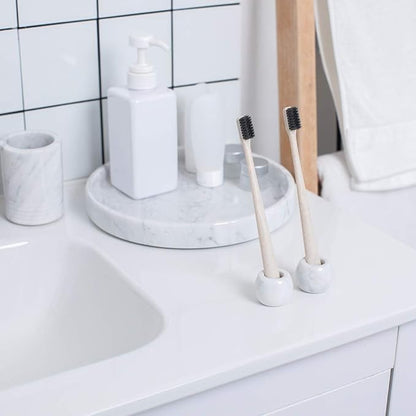 Marble Mini Toothbrush Holder Stand for Bathroom - 2 Pack Divided Tooth Brushing Holder -Electric Tooth Brush Head Holder Razors Holder for Countertops Organizer
