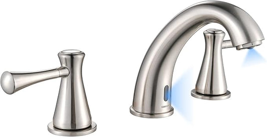 Touchless Bathroom Faucet for 3 Holes 3 Handles, Controlling Temperature & Adjustable Water Flow, Short & Long Induction Modes, Auto Motion Sensor Bathroom Faucet Set (29183 Brushed Nickel)