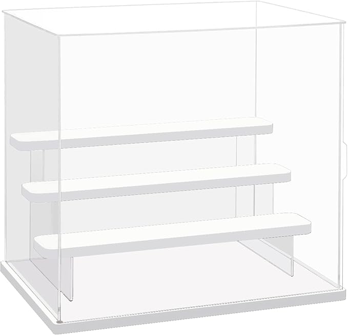 Choowin 4 Tier Clear Acrylic Display Case for Collectibles, Mini Figures, Pop Mart, Labubu, Sonny Angel, Smiski - Assemble Dustproof Acrylic Display Box with Door, Stand (White Base Step)