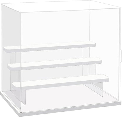 Choowin 4 Tier Clear Acrylic Display Case for Collectibles, Mini Figures, Pop Mart, Labubu, Sonny Angel, Smiski - Assemble Dustproof Acrylic Display Box with Door, Stand (White Base Step)
