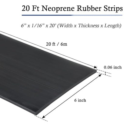 Neoprene Rubber Strips Self Adhesive Solid Rubber Sheets, Rolls & Strips for DIY Gaskets Crafts Pads Seals Warehouse Flooring Neoprene Sheet with Adhesive Backing (6" Wide x 1/16" Thick x 20' Long)