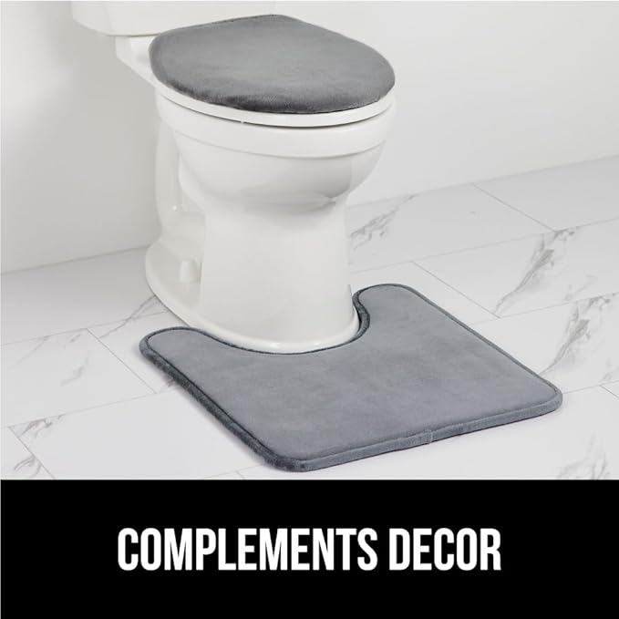 GORILLA GRIP Thick Memory Foam Toilet Rug for Bathroom, Square Shaped Washable, Soft Absorbent Velvet Topside Floor Mats, Machine Wash, Cushioned Luxury Rugs for Bath Room, 22.5x19.5, Graphite Gray
