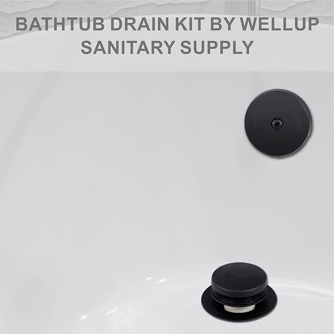 Tub Drain Black Tip Toe Bathtub Drain Conversion Kit Assembly, Replacement Bath Drain Trim Kit with Single Hole Overflow Faceplate and Fine/Coarse Thread, Matte Black