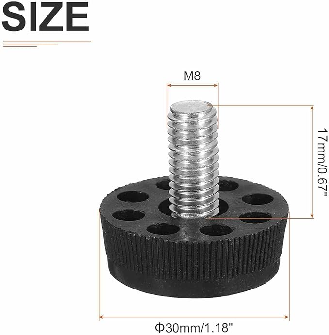 M8x17x30mm(DxLxOD) Screw on Furniture Glide Leveling Feet - 20Pack - Good for Furniture - Adjustable Thread Furniture Levelers - Black
