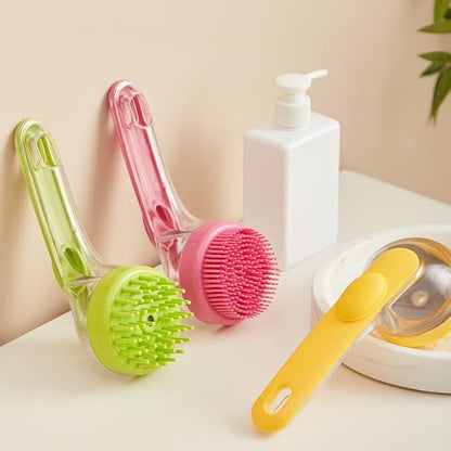 Pet Bath Brush with Silicone Bristles – Grooming Massage Tool with Liquid Dispenser for Wet & Dry Use – Deep Cleaning Portable Brush for Dogs and Cats (Yellow)