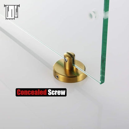 JQK Bathroom Glass Shelf, Shelf with 19 Inch Towel Bar Tempered Glass Shower Storage 20 by 5 inches, 304 Stainless Steel Brushed Gold Wall Mount, TGS100L20-BG
